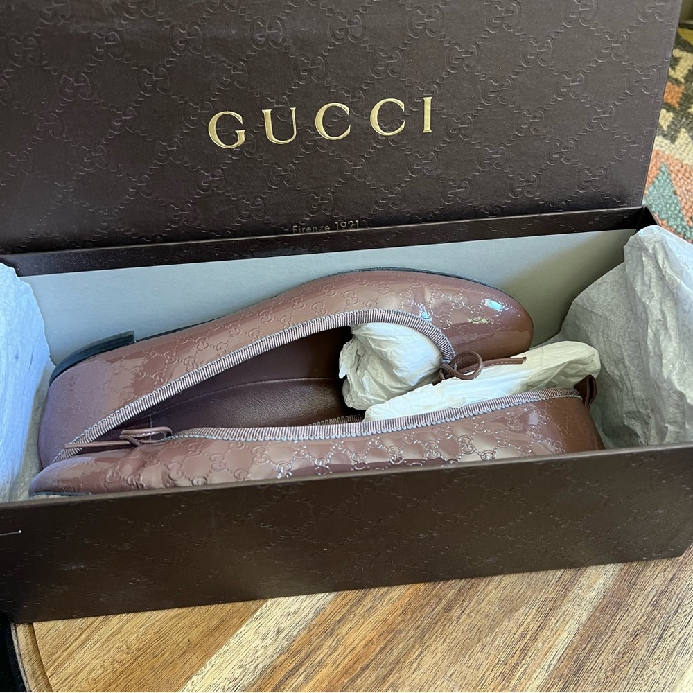 GUCCI Vernice Micro Guccissima Bow Accent Pump Flats 38 US8 In Box - Picture 4 of 17
